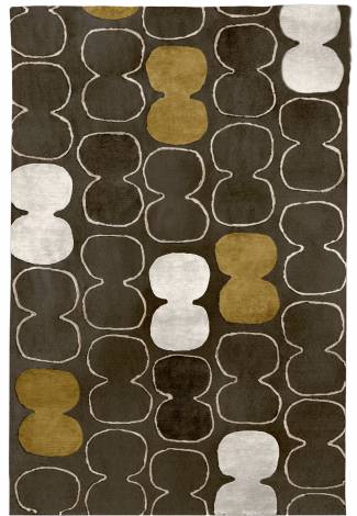 Judy Ross Hand-Knotted Custom Wool Tabla Outlined Rug dark fig/oyster/gold silk/cream silk
